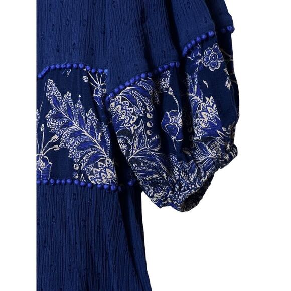 Free People XS Blue V-neck Tunic Mini Dress Sexy Babydoll Flowy Boho Festival - Picture 9 of 16
